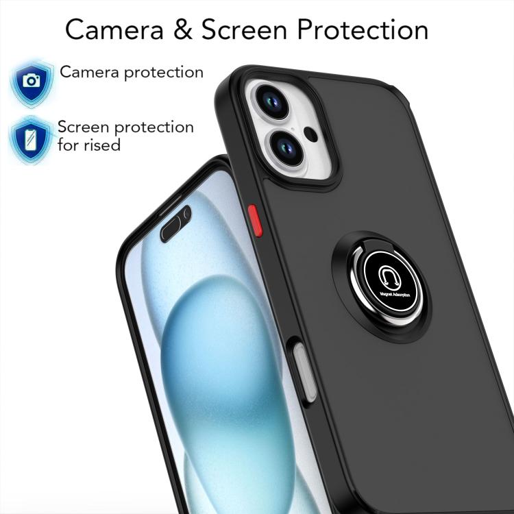 Funda de TPU + PC con anillo para iPhone 16 Plus Serie Q Shadow 1 (Negro + Negro)