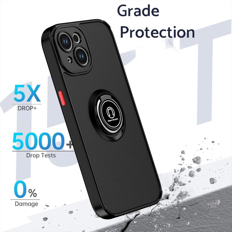 Funda de TPU + PC con anillo para iPhone 15 Q Shadow 1 Series (Negro + Negro)