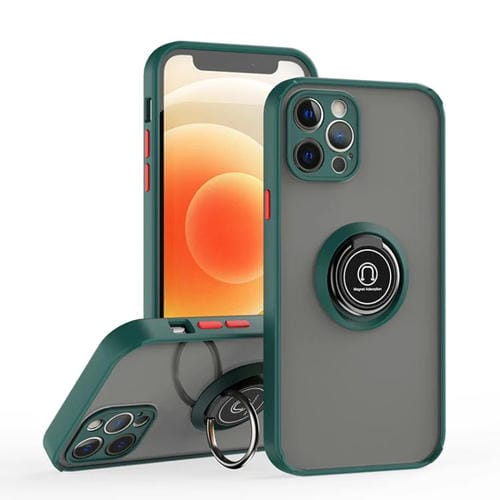 Funda de TPU + PC con anillo para iPhone 12 Pro Q Shadow 1 Series (verde oscuro)