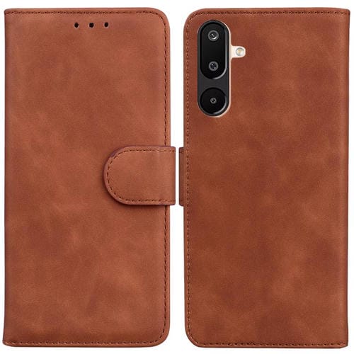 Funda de cuero con tapa y diseño de piel sintética para Samsung Galaxy M16 5G / F16 5G / M36 5G (marrón)