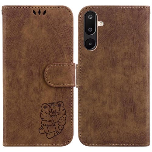 Funda de piel con relieve de tigre para Samsung Galaxy M16 5G / F16 5G / M36 5G (marrón)
