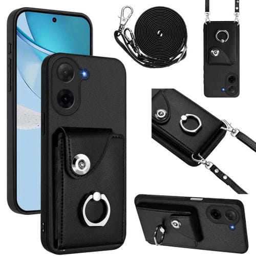 Funda para Redmi A5 4G (171,7 mm) / Poco C71 con tarjetero y anilla, con cordón largo (negro)