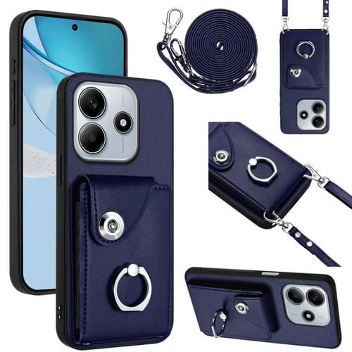 Funda para Redmi Note 14 5G con tarjetero y anilla, con cordón largo (azul)