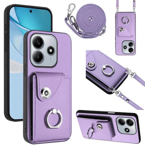Funda para Redmi Note 14 5G con tarjetero, anilla y cordón largo (morado)