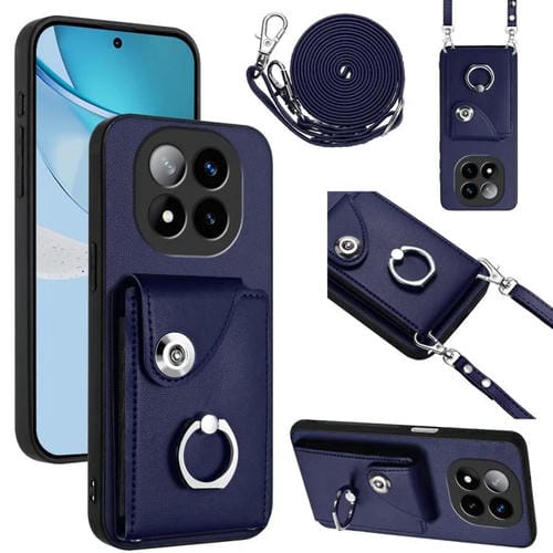 Funda para Redmi Note 14 Pro+ 5G con tarjetero, anilla y cordón largo (azul)