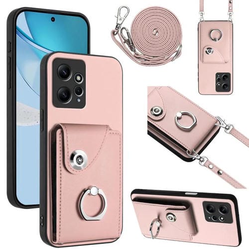 Funda para Redmi Note 12 4G con tarjetero y anilla, con cordón largo (rosa)