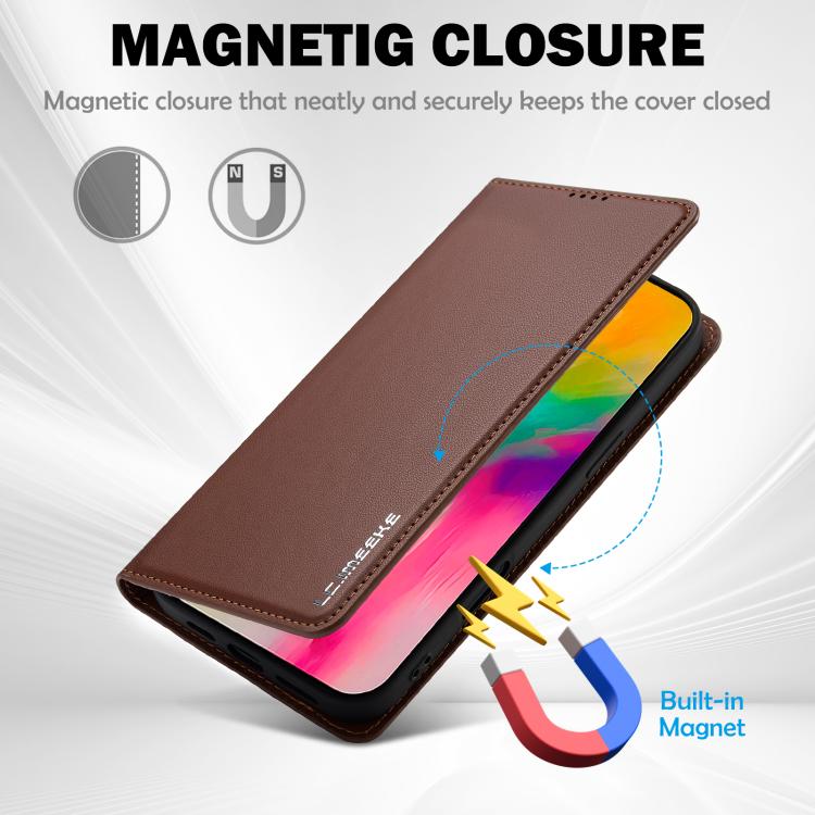 Funda de PU con textura fina esmerilada para iPhone 17 LC.IMEEKE L1 Series (marrón)