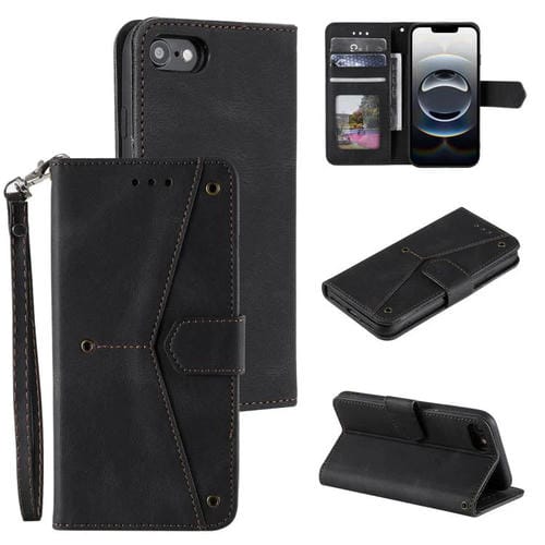 Funda para iPhone 16E Piel de Becerro Textura y Costuras Tacto de Uña (Negra)