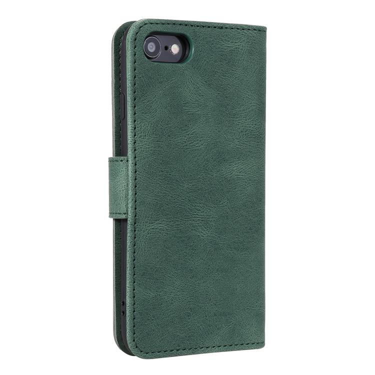 Funda para iPhone 16E Piel de Becerro Textura y Costuras Tacto de Uña (Verde)