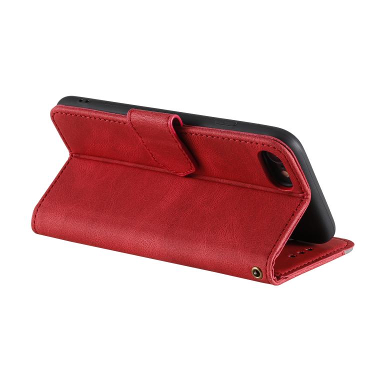 Funda para iPhone 16E Piel de Becerro Textura con Costuras Tacto de Uña (Rojo)