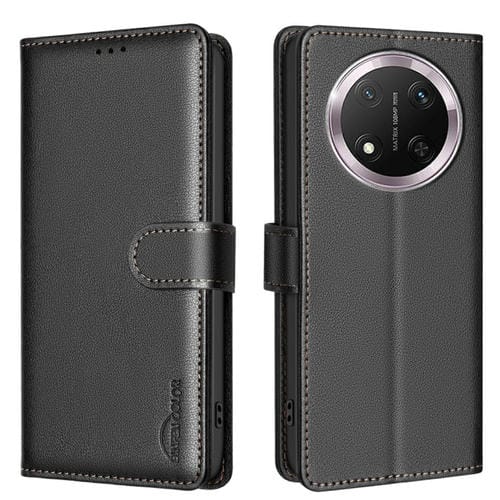 Funda de Cuero Antirrobo RFID con Textura Litchi para Honor X9C 5G (Negro)