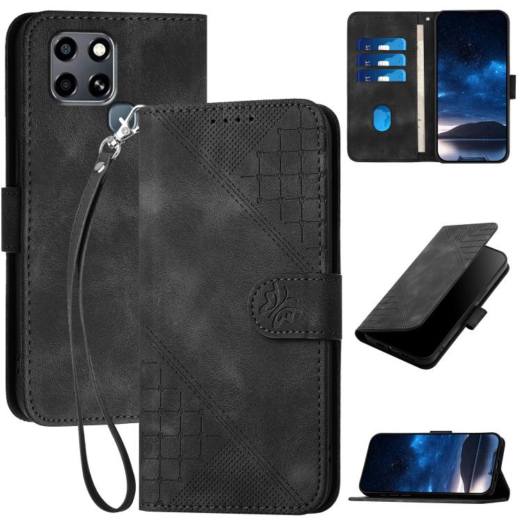Funda de Cuero para Infinix Smart 6 y Smart 6 HD con Diseño de Mariposa y Cordón (Negro)