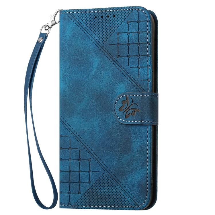 Funda de Cuero para Huawei Nova 8 Se con Diseño Mariposa en Relieve y Cordón (Azul Oscuro)