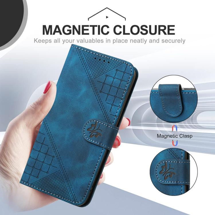 Funda de Cuero para Huawei Nova 8 Se con Diseño Mariposa en Relieve y Cordón (Azul Oscuro)