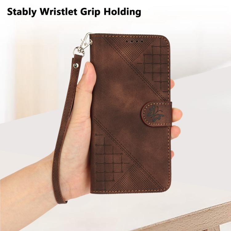 Funda de Cuero para Huawei P50 Pro con Diseño de Mariposa en Relieve y Cordón (Café)