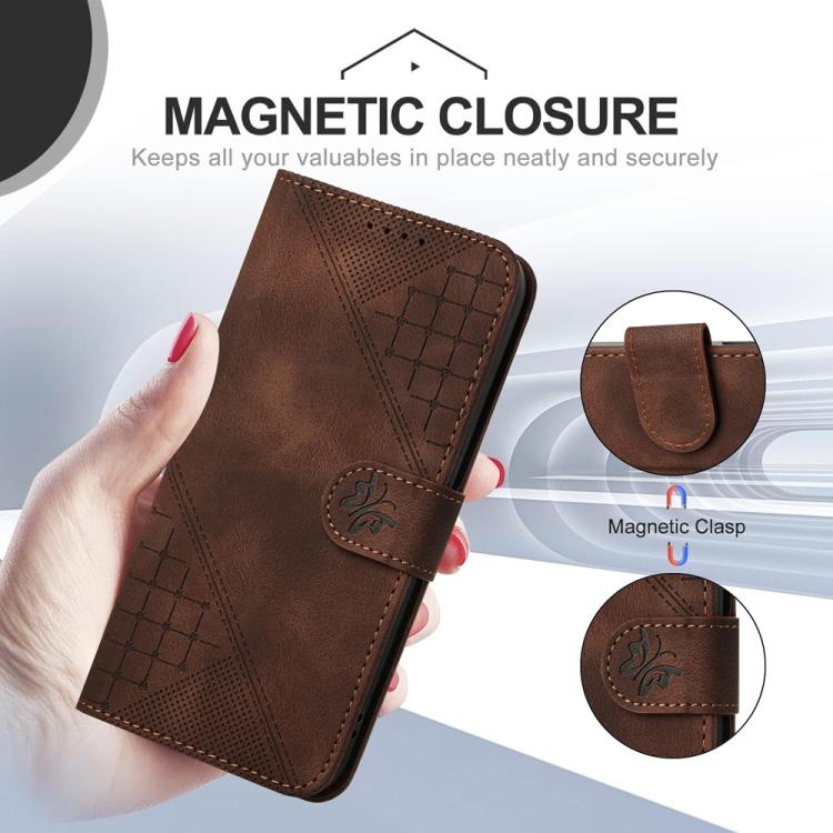 Funda de Cuero Huawei Enjoy 20E con Mariposas en Relieve y Cordón (Café)