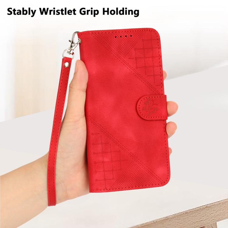 Funda de Cuero Huawei Enjoy 20 Se 4G con Diseño de Mariposa En Relieve y Cordón (Rojo)