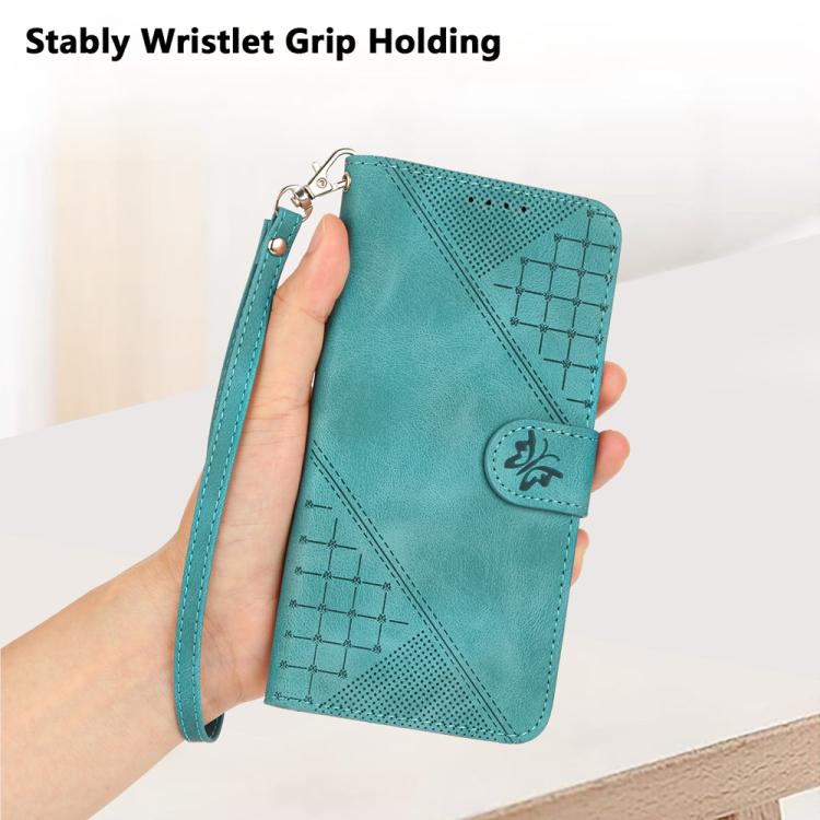 Funda de Cuero para Huawei Enjoy 20 Se 4G con Diseño Mariposa en Relieve y Cordón (Azul Claro)