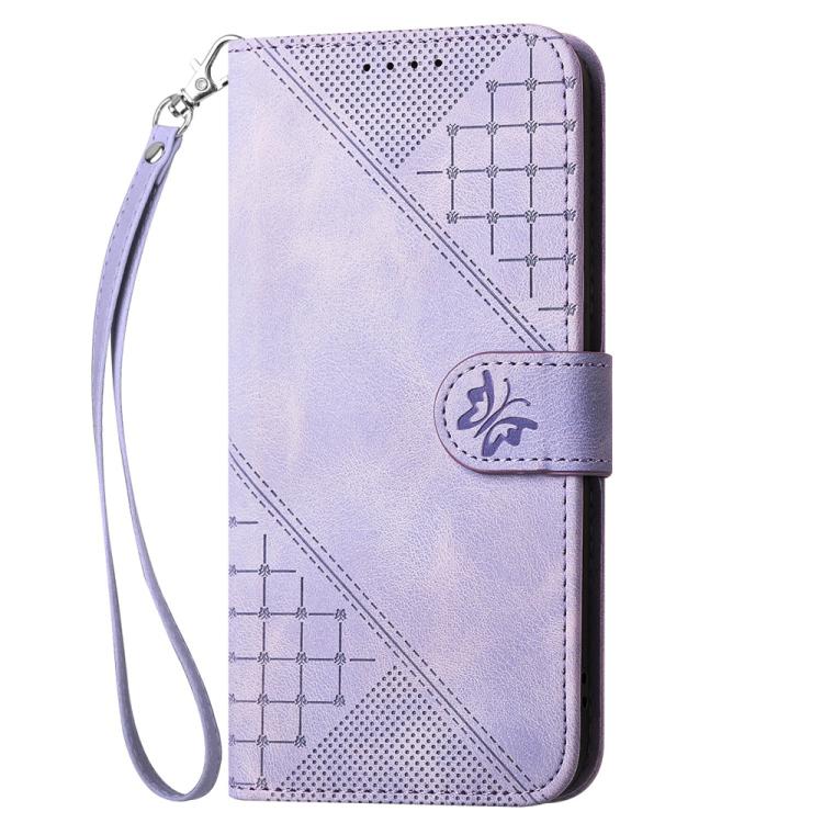 Funda de Cuero para Huawei Enjoy 20 Se 4G con Diseño Mariposa en Relieve y Cordón (Morado Claro)