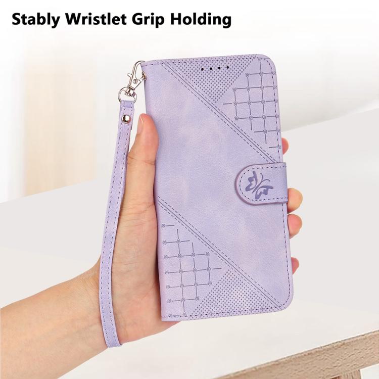 Funda de Cuero para Huawei Enjoy 20 Se 4G con Diseño Mariposa en Relieve y Cordón (Morado Claro)