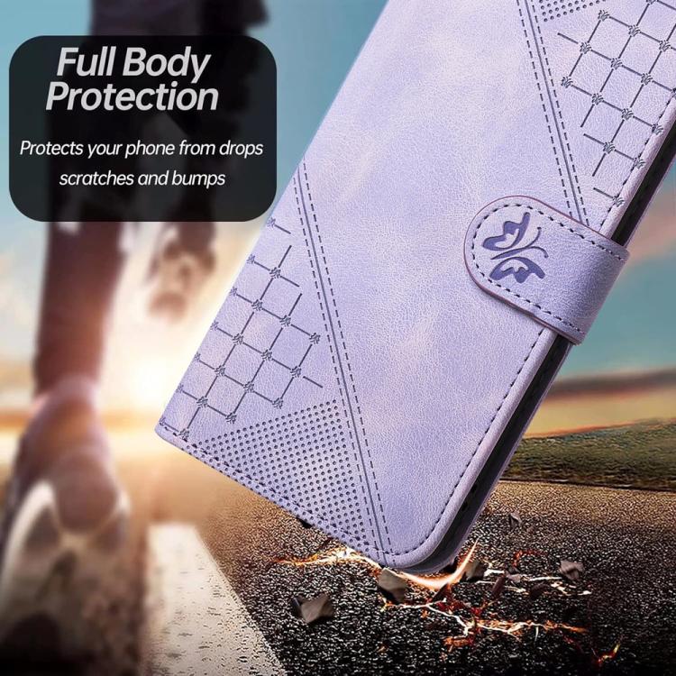 Funda de Cuero para Huawei Enjoy 20 Se 4G con Diseño Mariposa en Relieve y Cordón (Morado Claro)