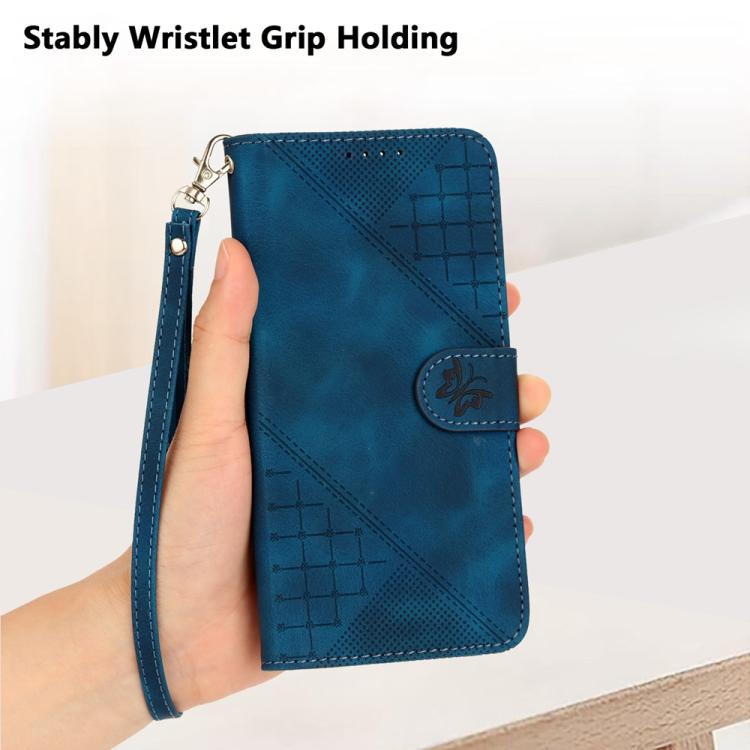 Funda de Cuero Huawei Enjoy 50 Pro Nova Y90 con Diseño Mariposa En Relieve y Cordón (Azul Oscuro)