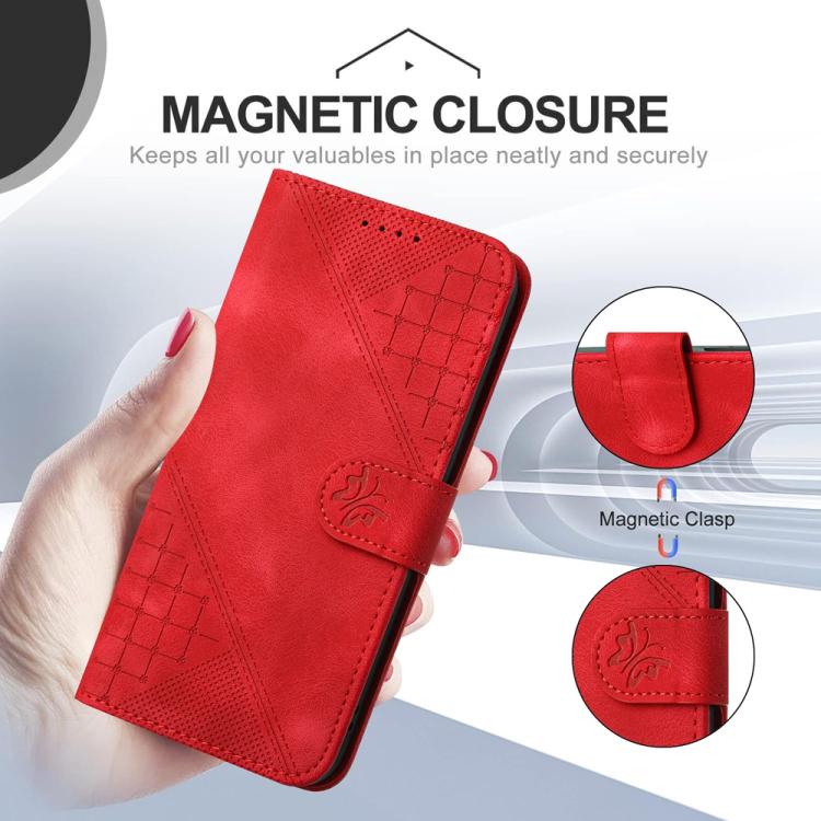 Funda de Cuero Huawei Enjoy 70 Nova Y72 con Diseño Mariposa En Relieve y Cordón (Rojo)