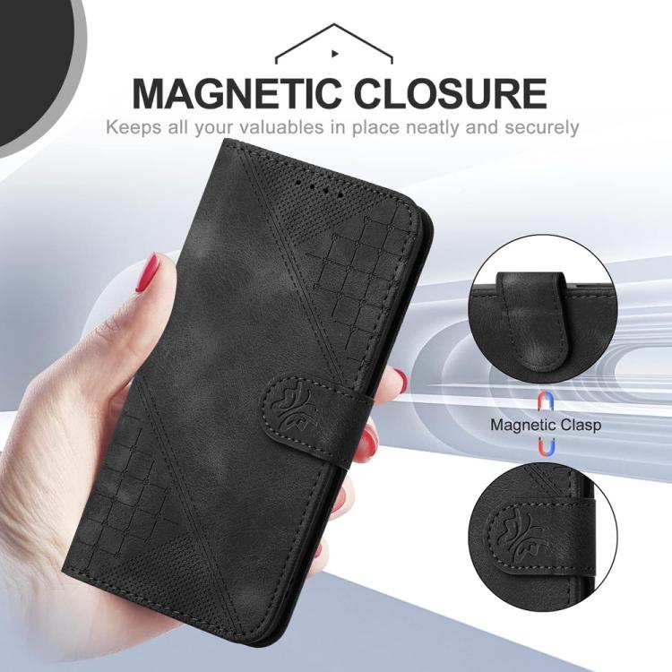 Funda de Cuero Huawei Enjoy 70 Nova Y72 con Diseño Mariposa en Relieve y Cordón (Negro)