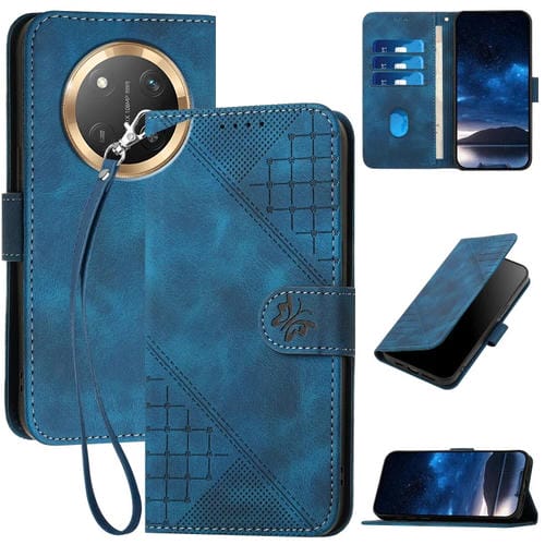 Funda de Cuero para Honor X9C con Diseño de Mariposa en Relieve y Cordón (Azul Oscuro)