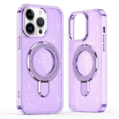 Funda para Teléfono Magsafe con Soporte de Anillo con Purpurina para iPhone 14 Pro (Morado)