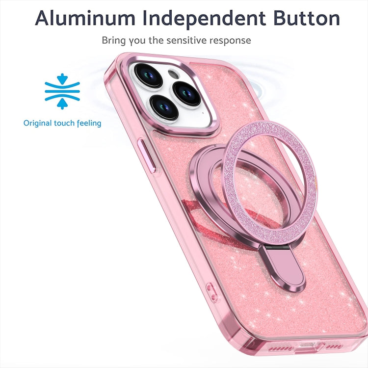 Funda para Teléfono Magsafe con Soporte de Anillo Purpurina para iPhone 12/12 Pro (Rosa)