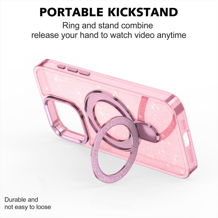Funda para Teléfono Magsafe con Soporte de Anillo Purpurina iPhone 15 Plus (Morado)