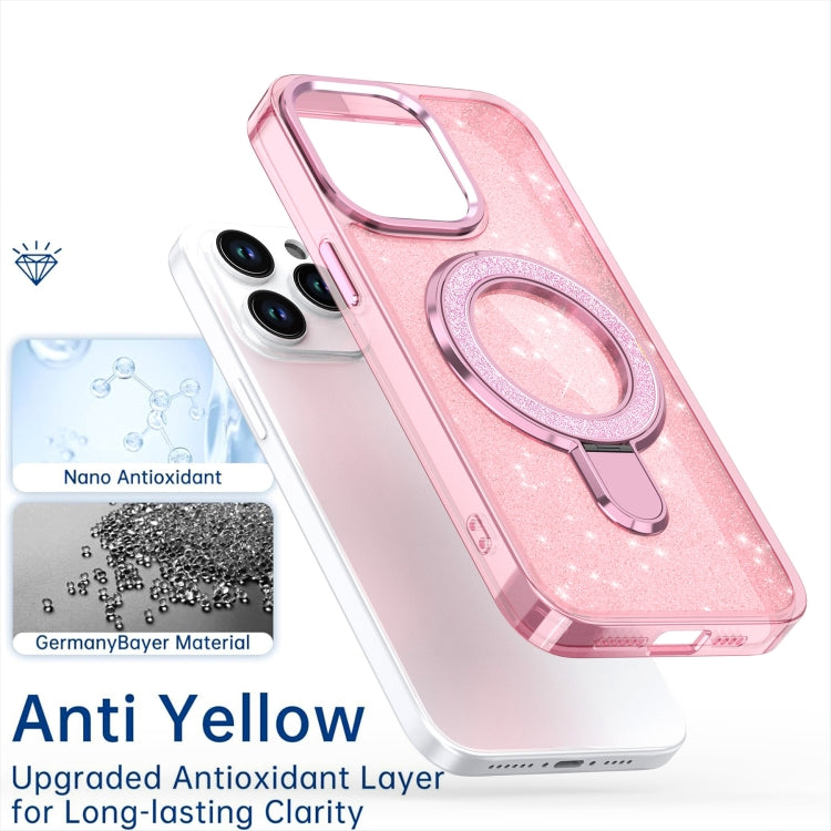 Funda para Teléfono Magsafe con Soporte de Anillo Purpurina para iPhone 12/12 Pro (Rosa)
