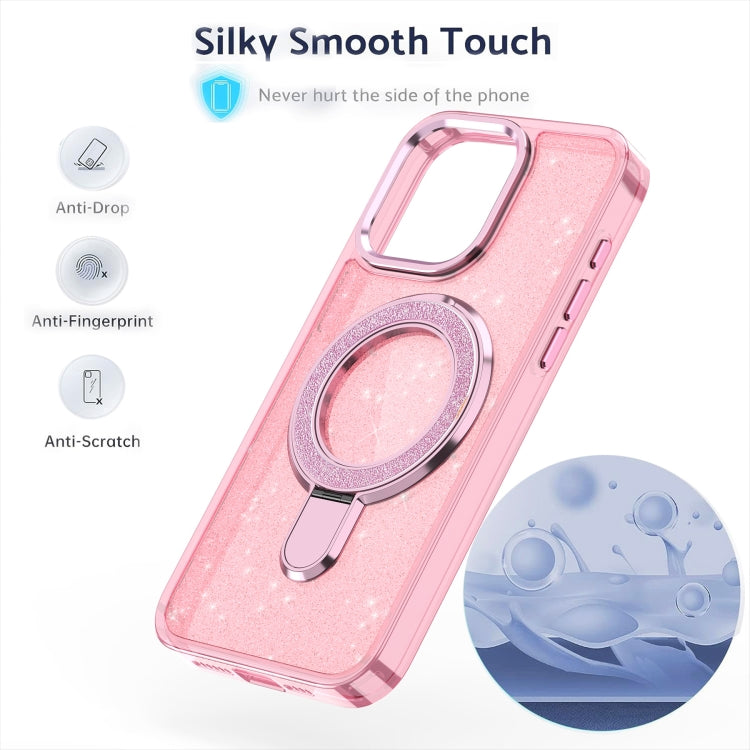 Funda para Teléfono Magsafe con Soporte de Anillo Purpurina para iPhone 12/12 Pro (Rosa)