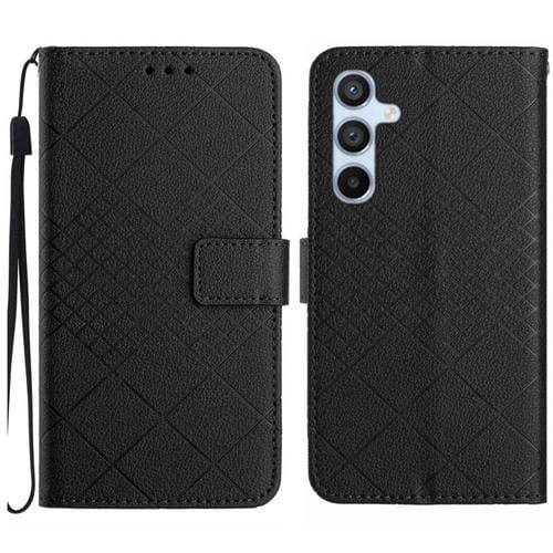 Funda Cuero Samsung Galaxy A56 5G Textura Cuadrícula Rómbica (Negra)