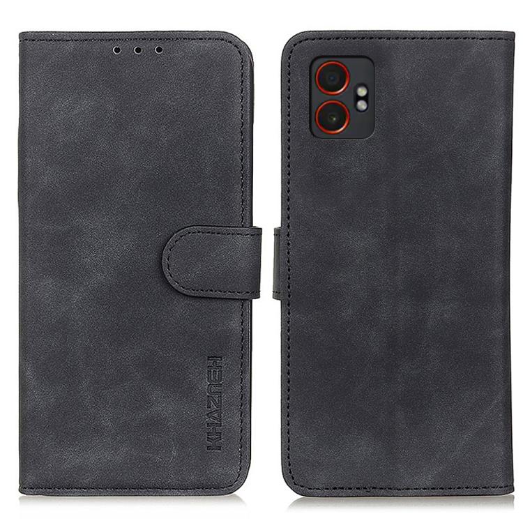 Funda de cuero con tapa horizontal y textura retro KHAZNEH para Samsung Galaxy XCover7 Pro (negra)