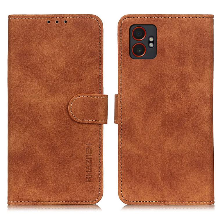 Funda de cuero con tapa horizontal y textura retro KHAZNEH para Samsung Galaxy XCover7 Pro (marrón)