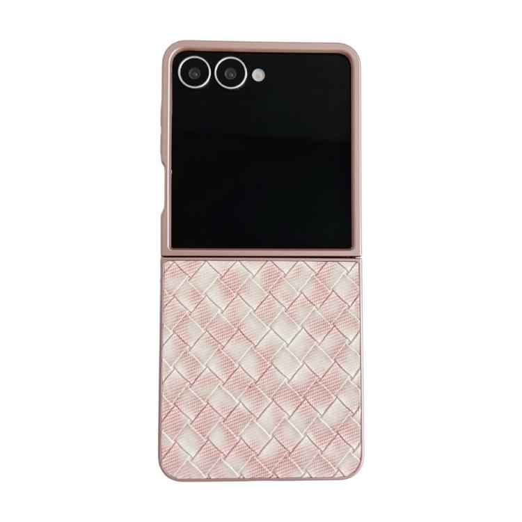 Funda para Samsung Galaxy Z Flip7 5G con patrón tejido colorido y cobertura total (rosa)