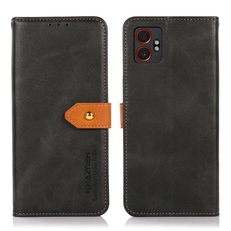 Funda de piel de vacuno bicolor KHAZNEH para Samsung Galaxy XCover7 Pro (negra)