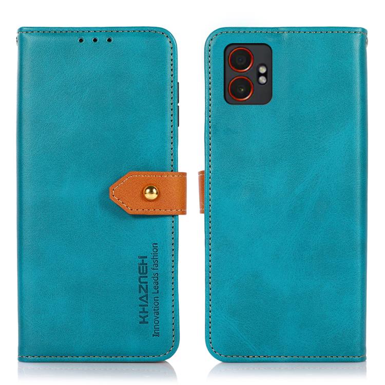 Funda de piel de vacuno bicolor KHAZNEH para Samsung Galaxy XCover7 Pro (azul)