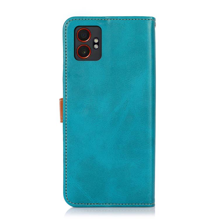 Funda de piel de vacuno bicolor KHAZNEH para Samsung Galaxy XCover7 Pro (azul)