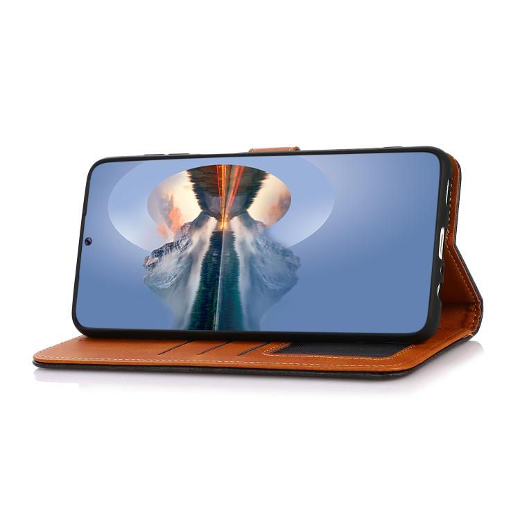 Funda de piel de vacuno bicolor KHAZNEH para Samsung Galaxy XCover7 Pro (azul)