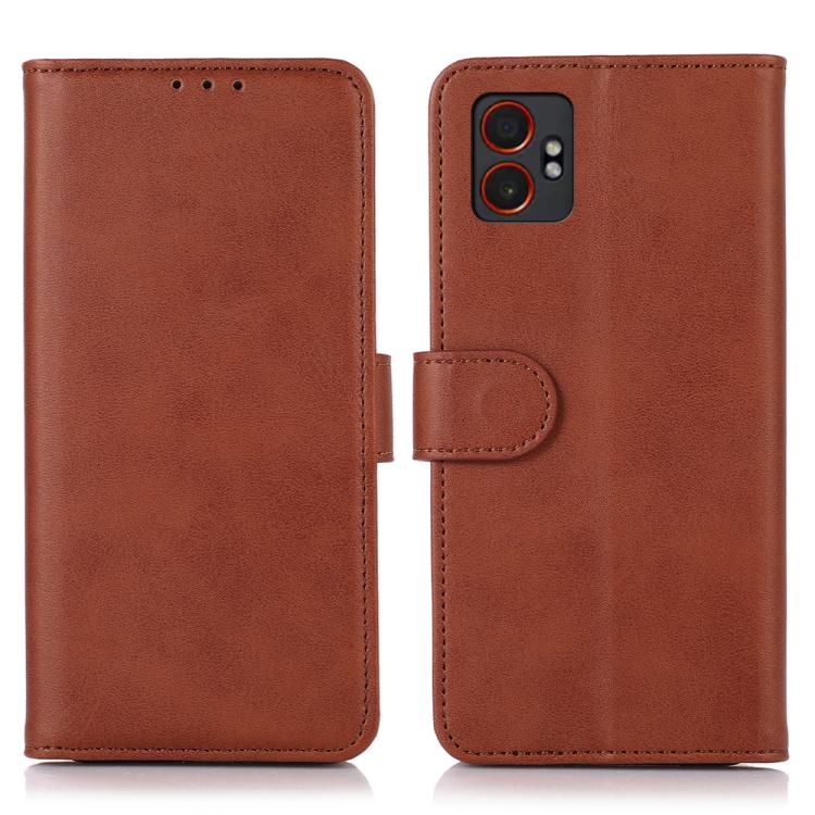 Funda de piel con tapa y textura de vaca para Samsung Galaxy XCover7 Pro (marrón)