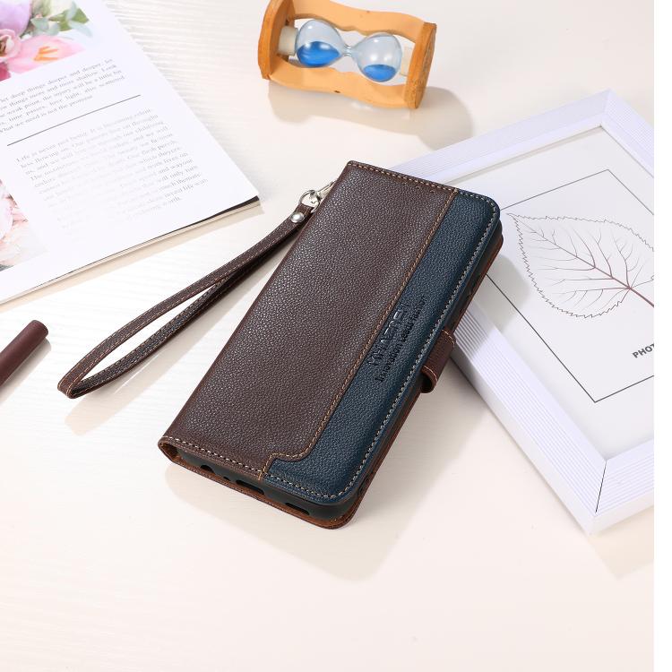 Funda de cuero con textura de lichi KHAZNEH RFID para Samsung Galaxy XCover7 Pro (marrón)