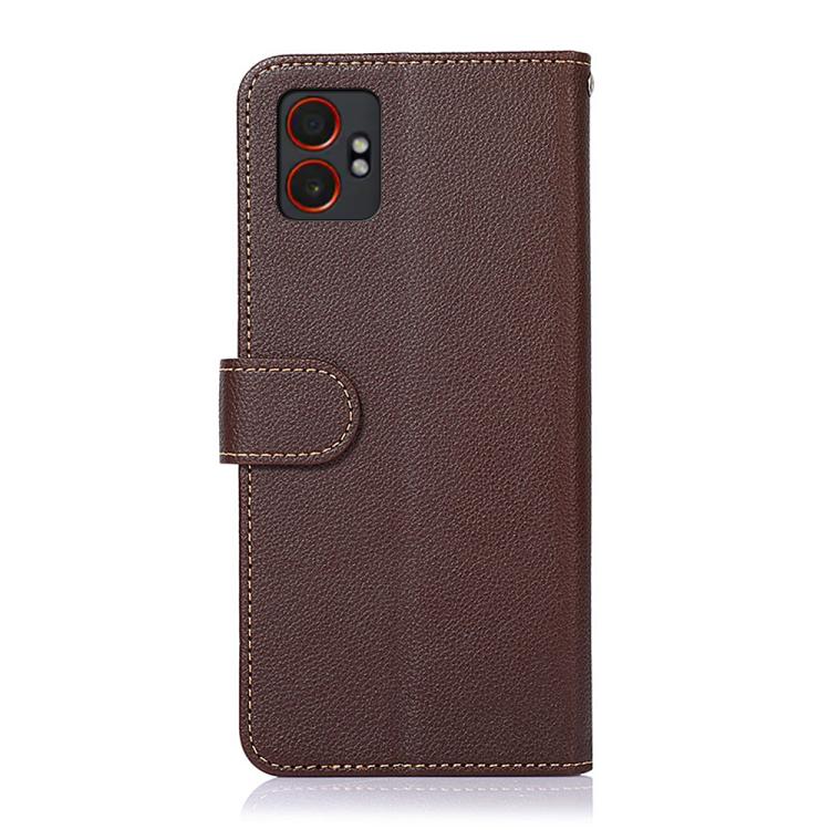 Funda de cuero con textura de lichi KHAZNEH RFID para Samsung Galaxy XCover7 Pro (marrón)