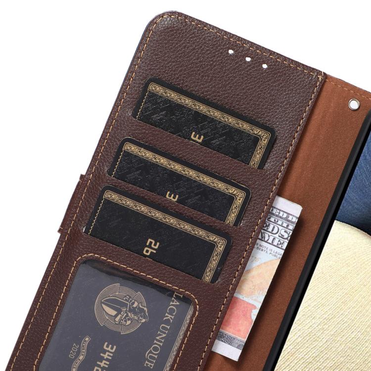 Funda de cuero con textura de lichi KHAZNEH RFID para Samsung Galaxy XCover7 Pro (marrón)