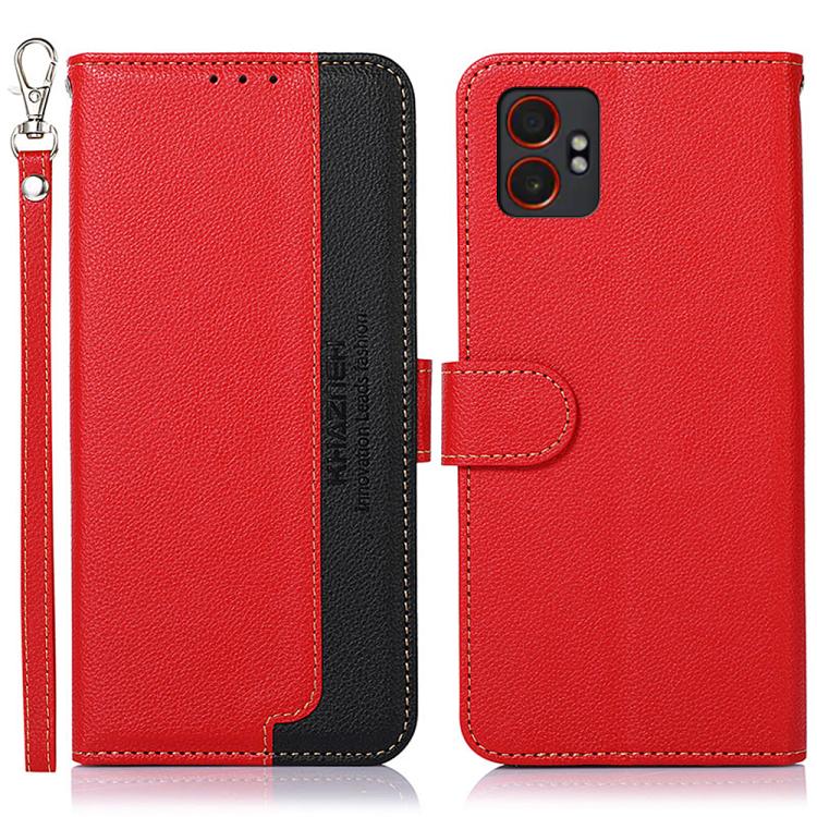 Funda de cuero con textura de lichi KHAZNEH RFID para Samsung Galaxy XCover7 Pro (roja)