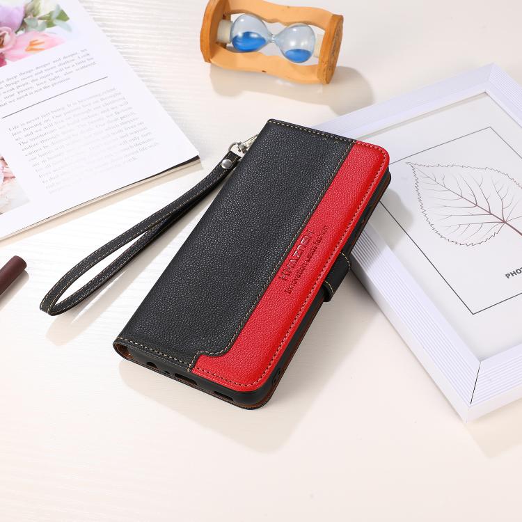 Funda de cuero con textura de lichi KHAZNEH RFID para Samsung Galaxy XCover7 Pro (negra)