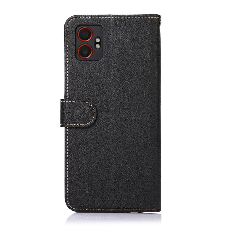 Funda de cuero con textura de lichi KHAZNEH RFID para Samsung Galaxy XCover7 Pro (negra)