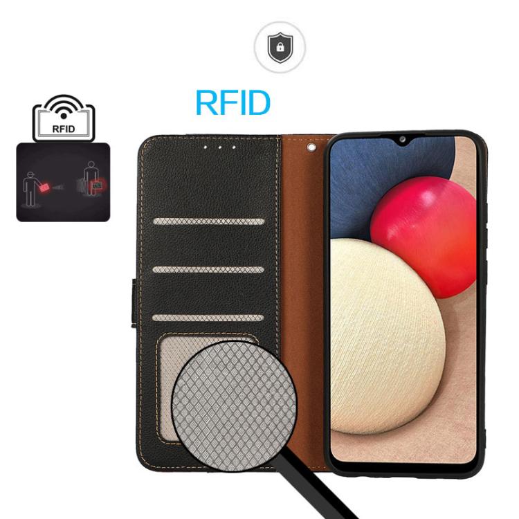 Funda de cuero con textura de lichi KHAZNEH RFID para Samsung Galaxy XCover7 Pro (negra)